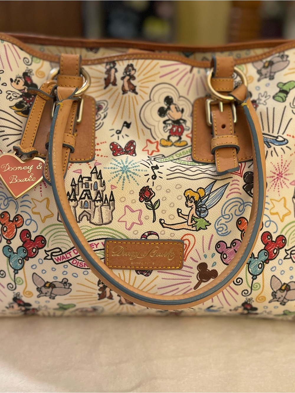 Dooney & Bourke Multicolor Disney Sketch Canvas Tote with Tan Leather Trim - Picture 7 of 9